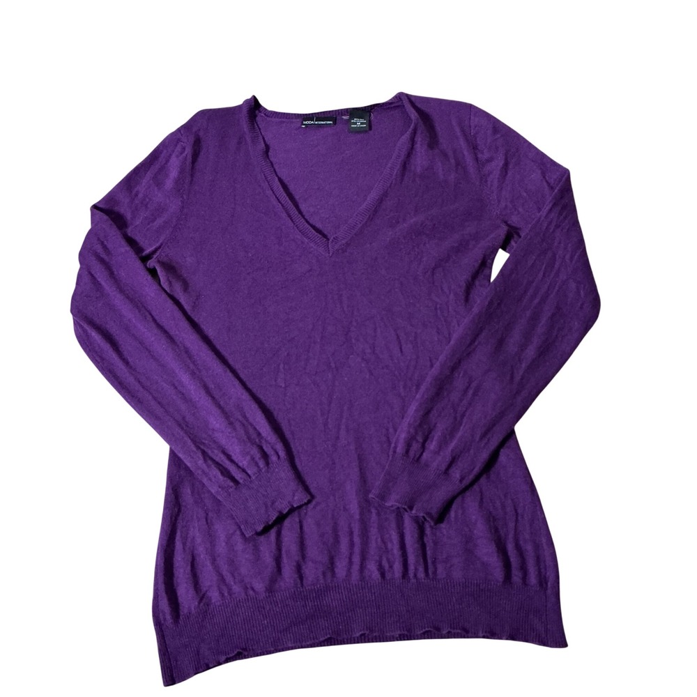 Moda International Silk Cashmere Old Money V-Neck Sweater Womens M Purple Luxury